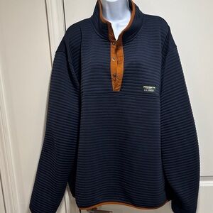 L.L. Bean Dark Blue and Orange Button-Up Pullover
